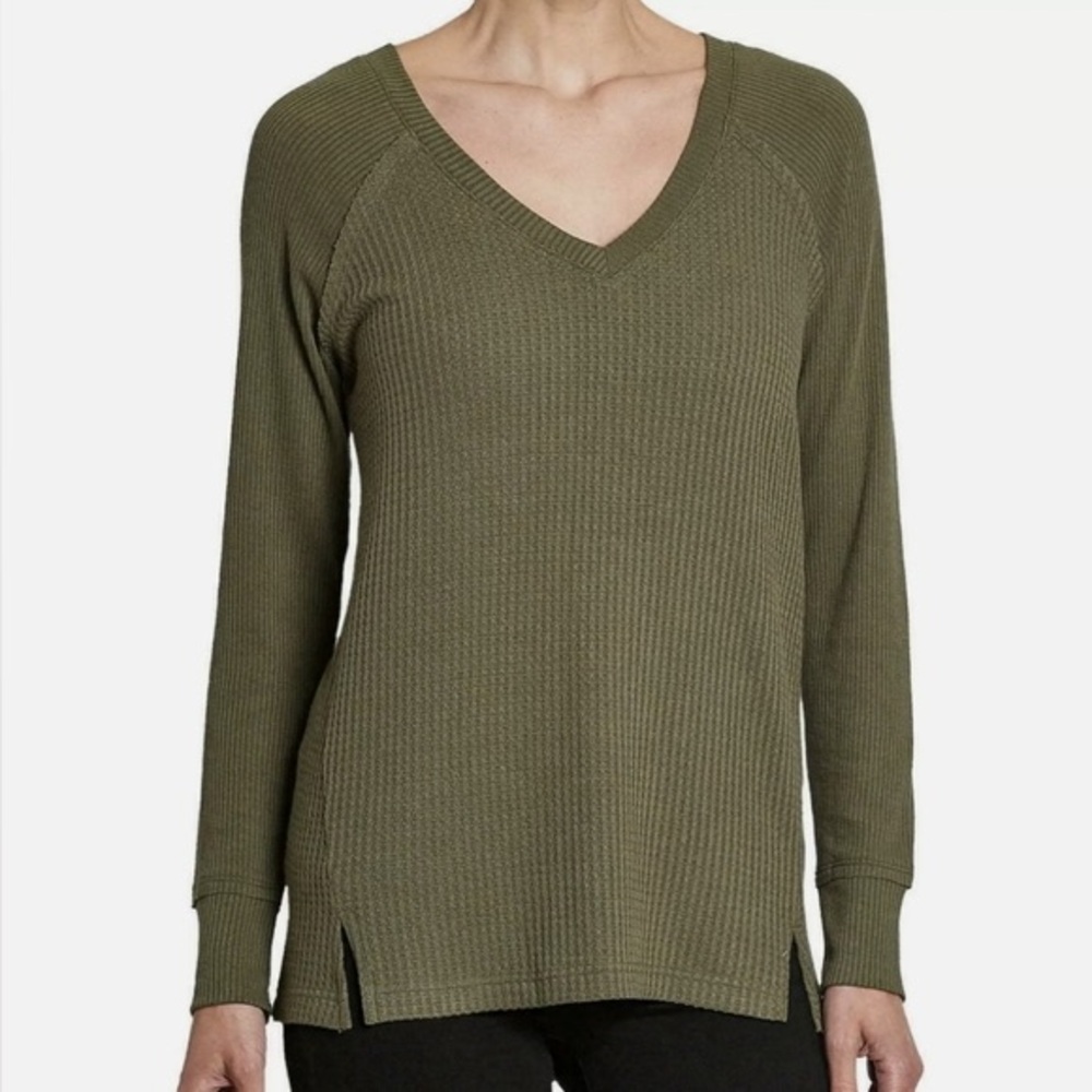 Chelsea & Theodore Olive Waffle Knit top